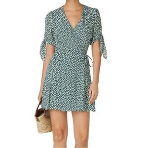 Reformation Venezuela Sammy Wrap Mini Green Dress Mirco Floral Print Women’s XL
